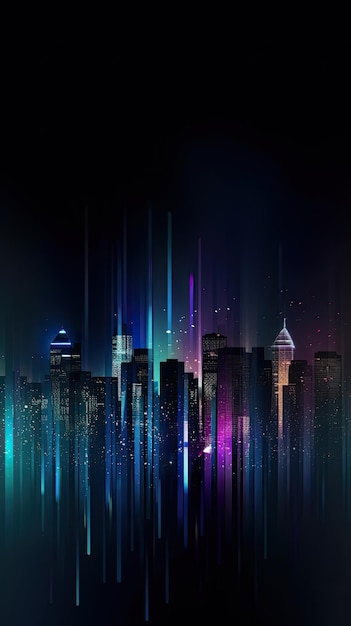 A cityscape with a purple background and a light on it.