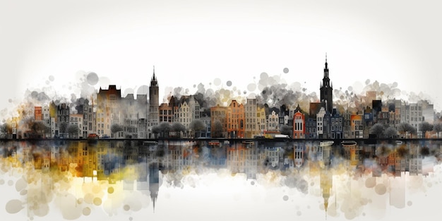 A cityscape with a reflection of the city of rotterdam.