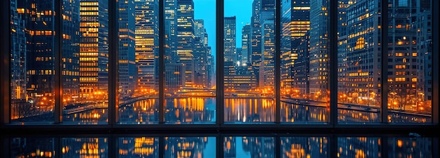 Cityscape with reflective skyscrapers modern architecture business office buildings