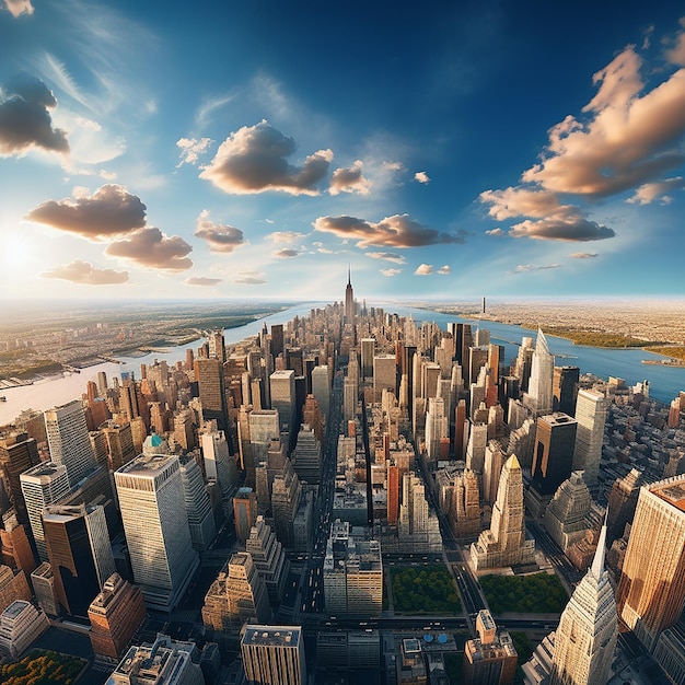 a cityscape with a river and the skyline.