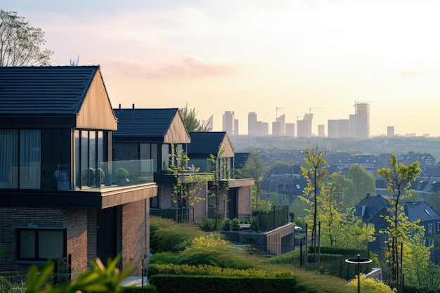 Cityscape With Row of Houses