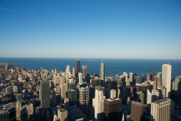 Cityscape with sea in background