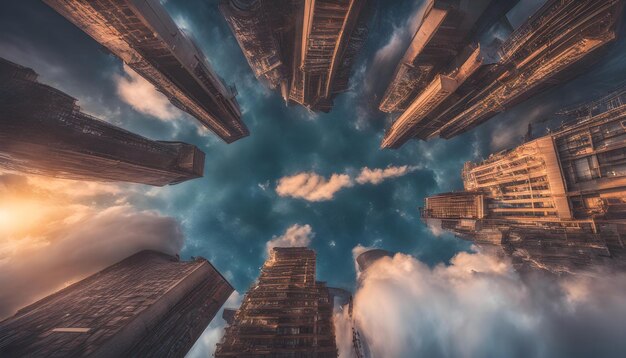 Photo a cityscape with a sky and clouds in the background