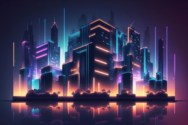 Cityscape with space and neon light effects Modern hitech science futuristic technology concept Generative AI