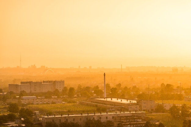 Cityscape with sunset in big city