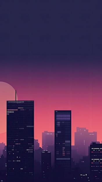 A cityscape with a sunset and the word city on the top.