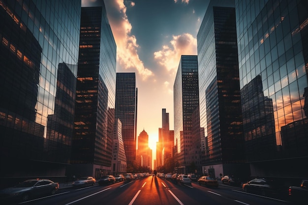 Cityscape with towering buildings