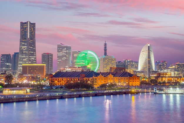 Cityscape of  Yokohama in Japan at twilight