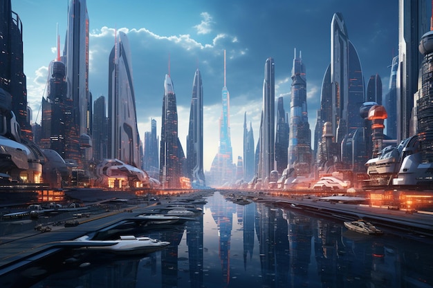 Cityscapes in futuristic style