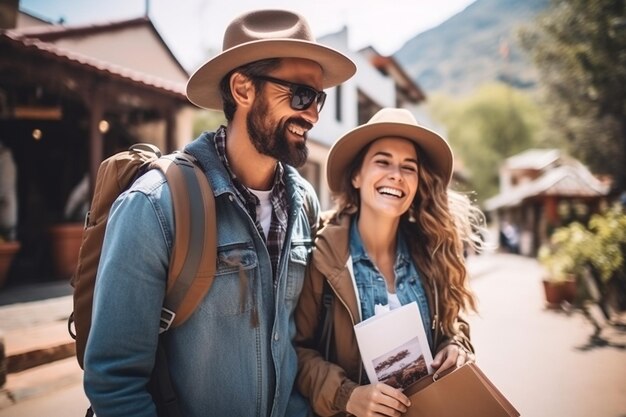 Foto citytraveling romantisch koppel aantrekkelijke generatieve ai