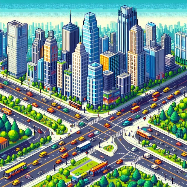 Photo ciudad en estilo pixelart