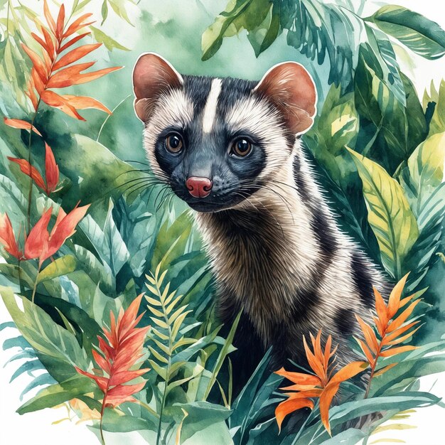 A civet in the jungle wildlife illustration