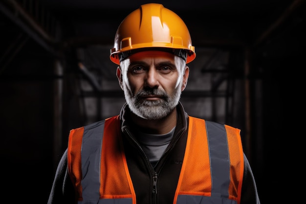 Civil engineer in hard hat on dark background