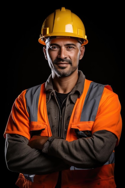 Civil engineer in hard hat on dark background