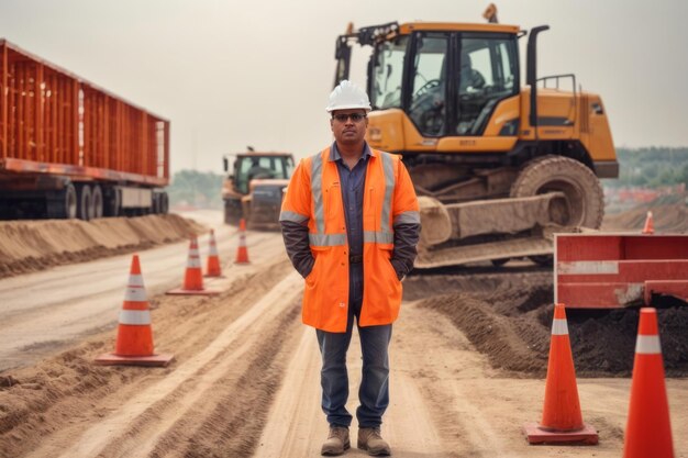 Photo civil engineers supervise the construction of a new toll road that is being built