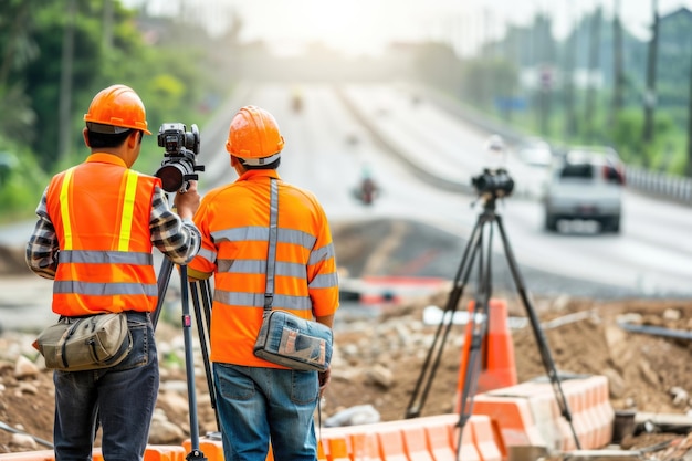 Civil engineers supervise road construction sites