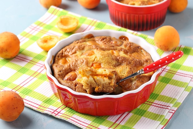 Clafoutis with apricots is a delicious French cuisine dessert Horizontal format