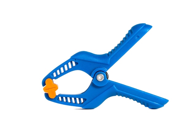 Photo the clamp for carpentry is blue isolated on a white background