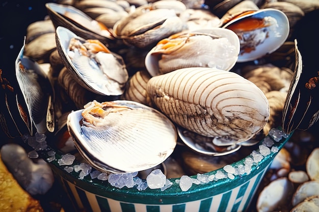 Clams up close at the market