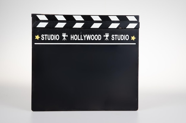 Foto clapper board films lege mockup zwart met tekst teken hollywood studio