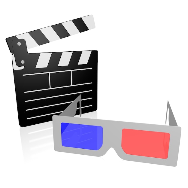 Foto clapperboard e cinema cinema occhiali illustrazione 3d