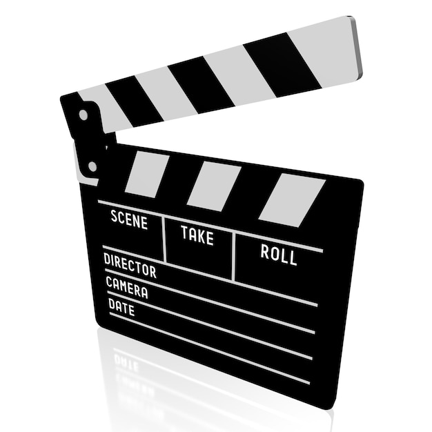 Photo clapperboard isolated on white background 3d illustration