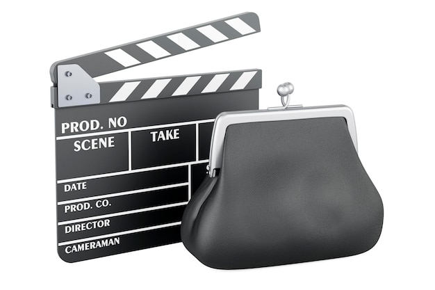 Clapperboard with coin purse 3D rendering