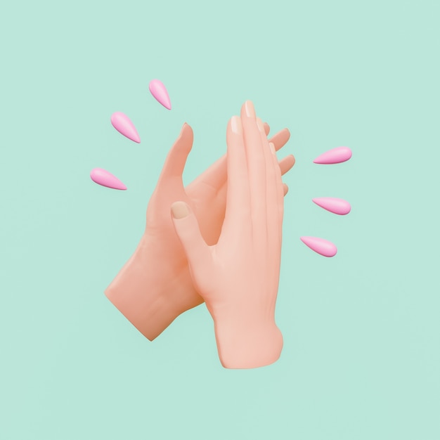 Clapping hands with pastel colors. 3d rendering