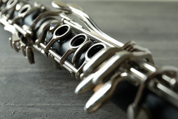 Clarinet musical instrument, close up and selective focus