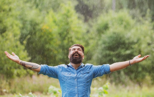 Clarity of mind Relaxation concept Positive thinking Stormy weather Meditating in rain