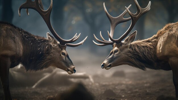 The clash of antlers as two stags duel for dominance