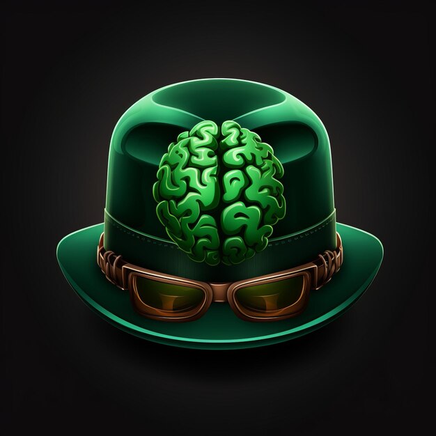 Photo the clash of green minds unveiling brain anatomy with a leather panama hat icon on a dark frontier