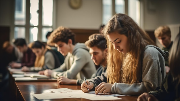 A class of high school kids at studying. Generative Ai.