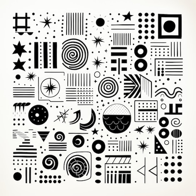 Classic abstract pattern painting with black and white background