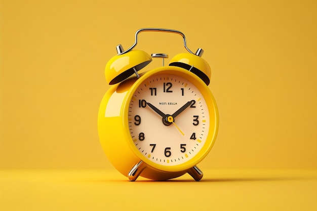 Classic alarm clock on yellow background 3d rendering