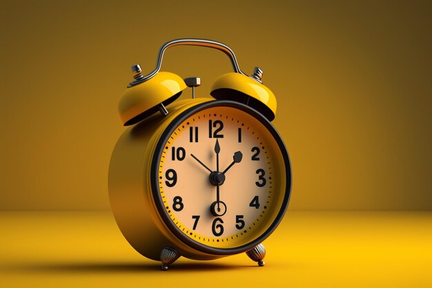 Classic Alarm Clock On Yellow Background