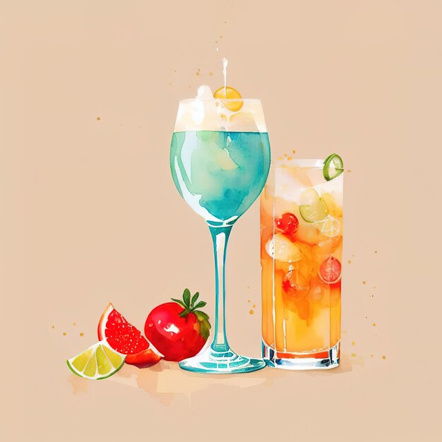 클래식 알코올  ⁇ 테일 컵 평평한 일러스트레이션 스타일 생성 ai