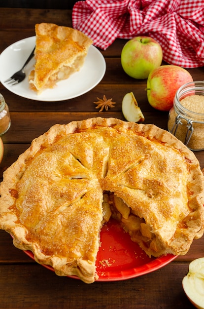 Classic American apple pie with cinnamon