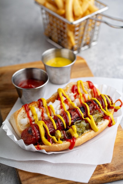 Photo classic american beef hot dog