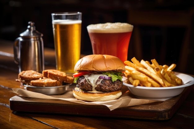 Classic american burgers with fries and soda