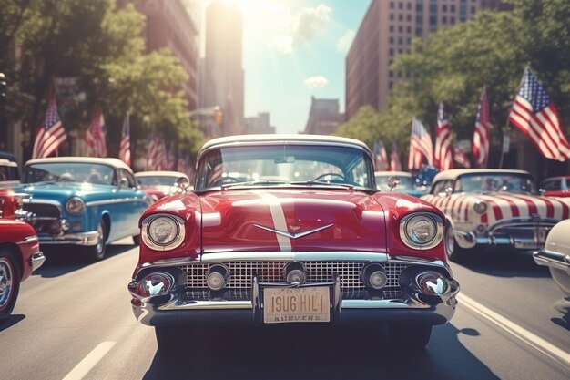 Classic American car parade featuring vintage Generative ai