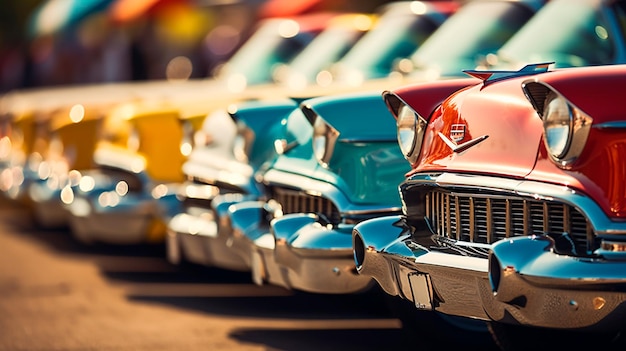 Photo classic american cars on the street generative ai illustrator