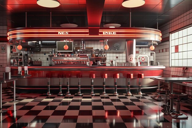 Photo a classic american diner with checkered floors oct