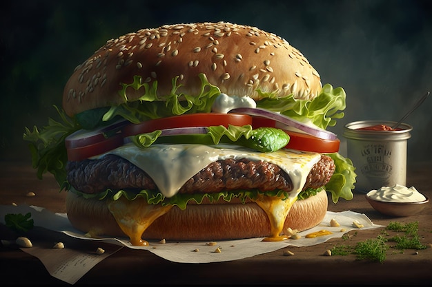 Classic American Hamburger AI Generative Illustration