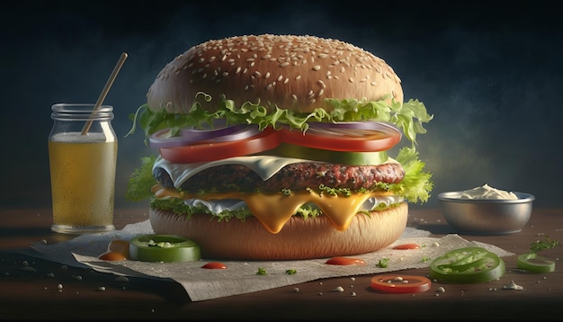 Classic American Hamburger AI Generative Illustration