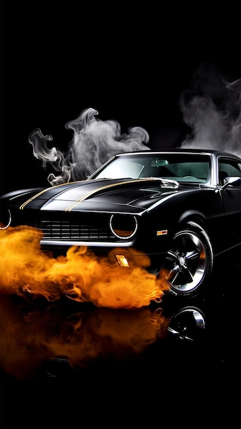 Classic American muscle fire flame speed high detail photography