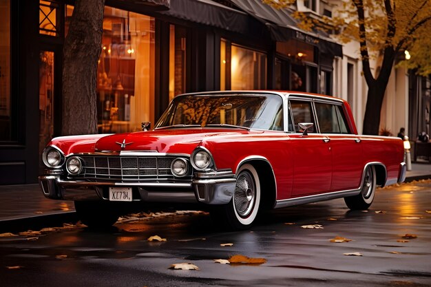 Classic american red car on street