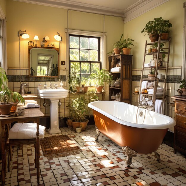 Premium AI Image  classic americana the vintage allure of an oldfashioned bathroom