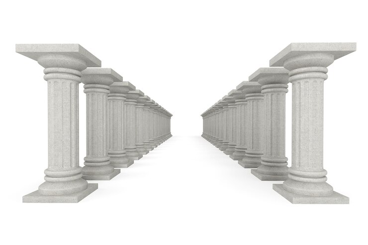 Photo classic ancient columns in row on a white background