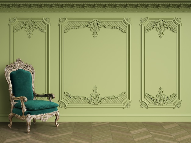 Foto poltrona classica in interni classici con spazio di copia. gamma verde